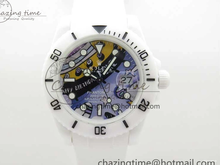 Ceramic Edition 40mm White Dial Submariner Painting White on Best Strap SA3135 Rubber 5GF 0104